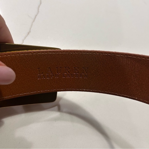 Vintage Lauren Ralph Lauren Brass Anchor Buckle Leather Belt XL Yellow Stripes - Picture 6 of 6